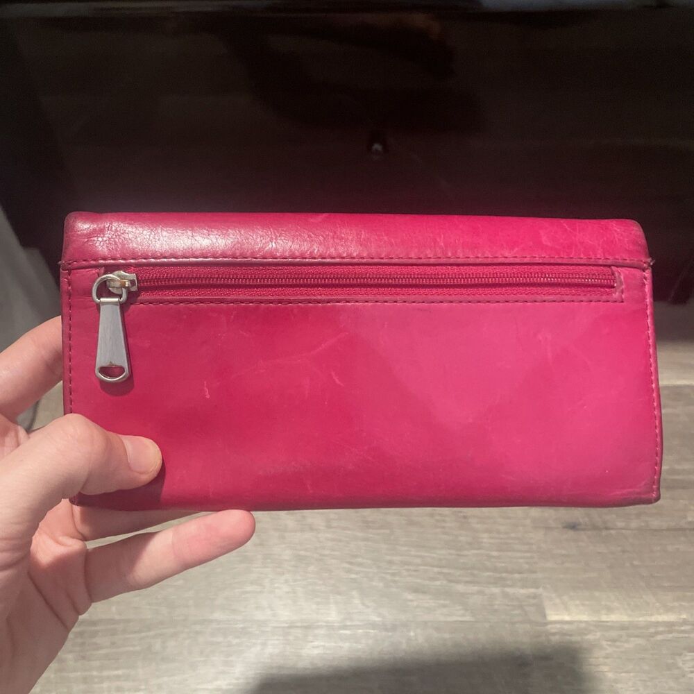 VTG Hot Pink HOBO International Glazed Leather Continental Clutch Wallet - Picture 2 of 7